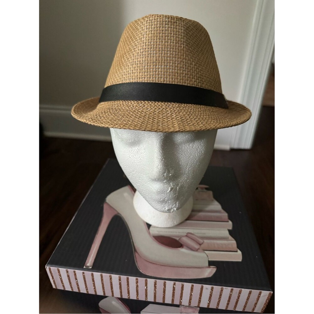 Straw Trilby Hat with Black Band - Tan